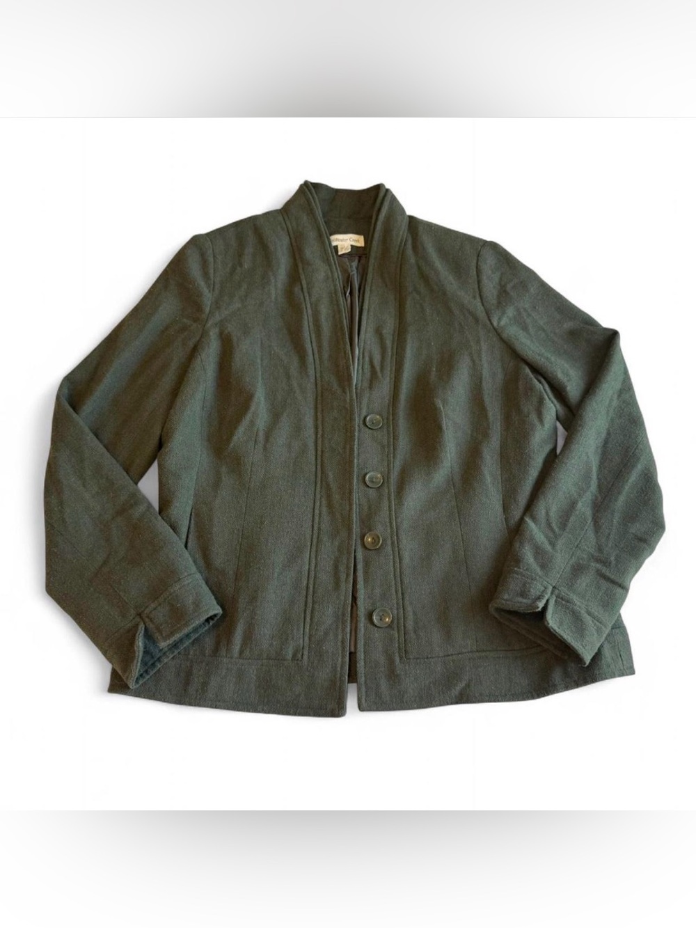 Coldwater Creek Wool Blend Olive Green Herringbone Jacket